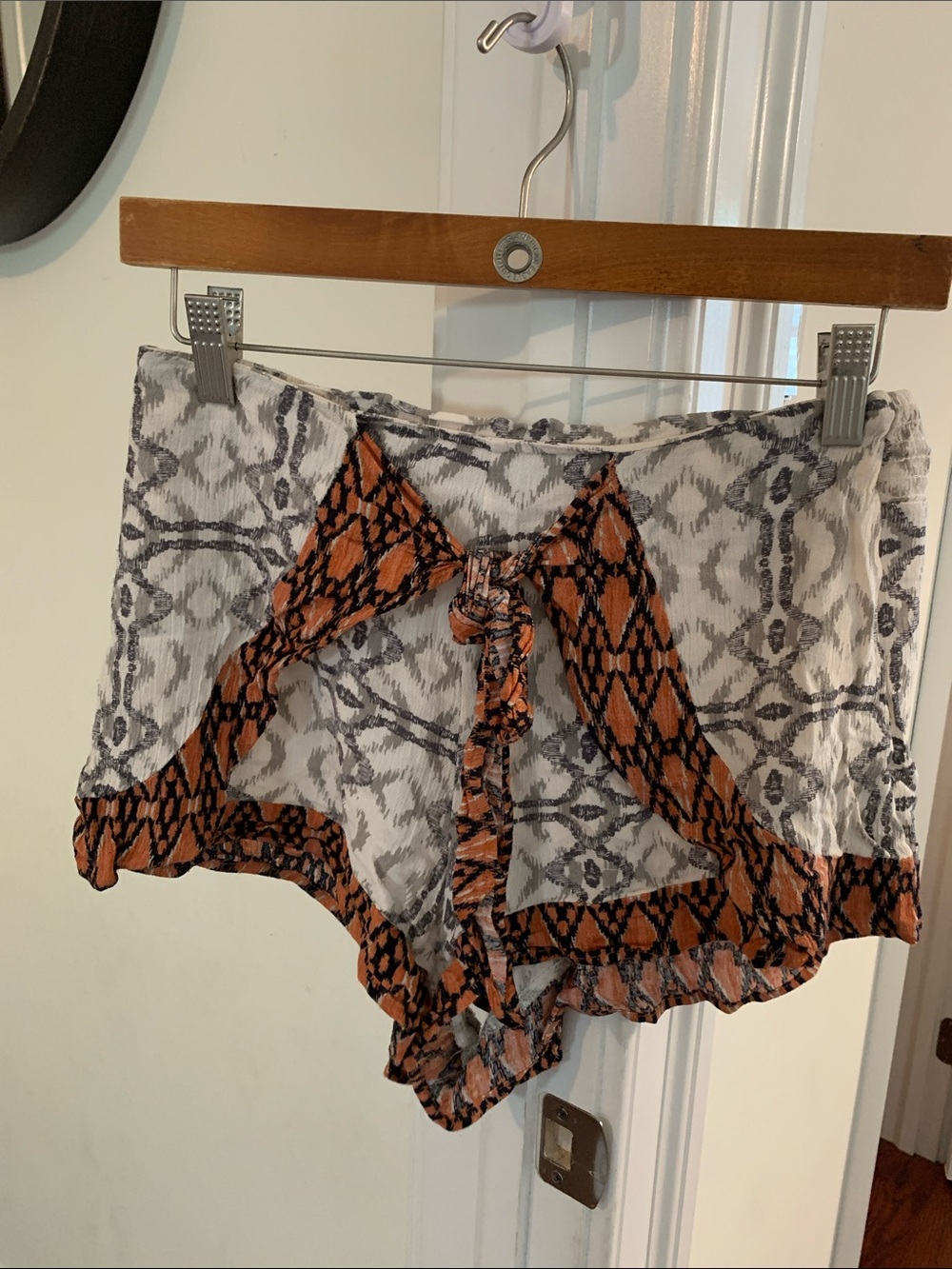 Xhilaration White and Orange Patterned Sheer Swim Coverup Shorts